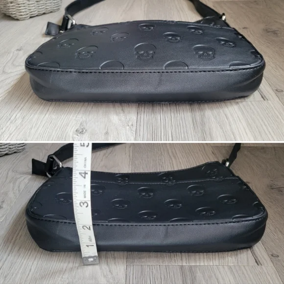 Mad Engine Monogram Skull Embossed Black Shoulder Zippered Bag, 19" - Picture 13 of 16